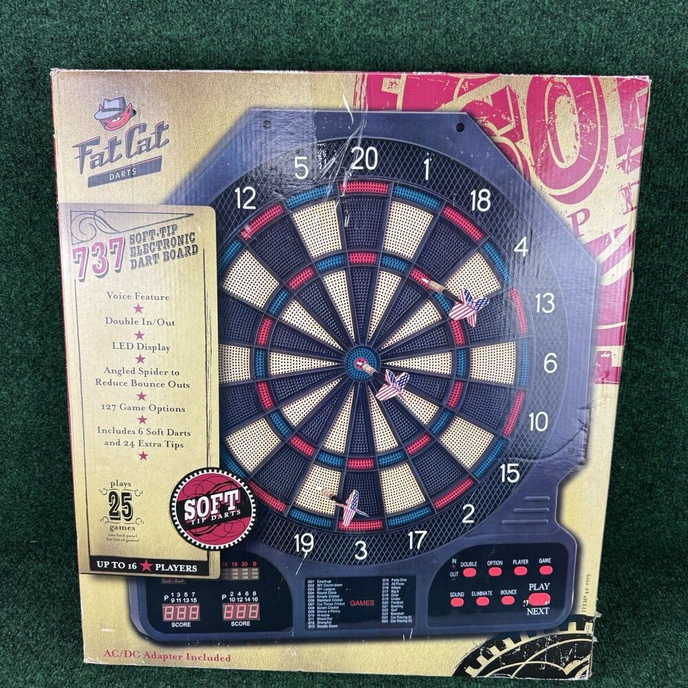 Fat Cat Darts 737 Soft Tip Electronic Dart Board Game Sport LED Display Score